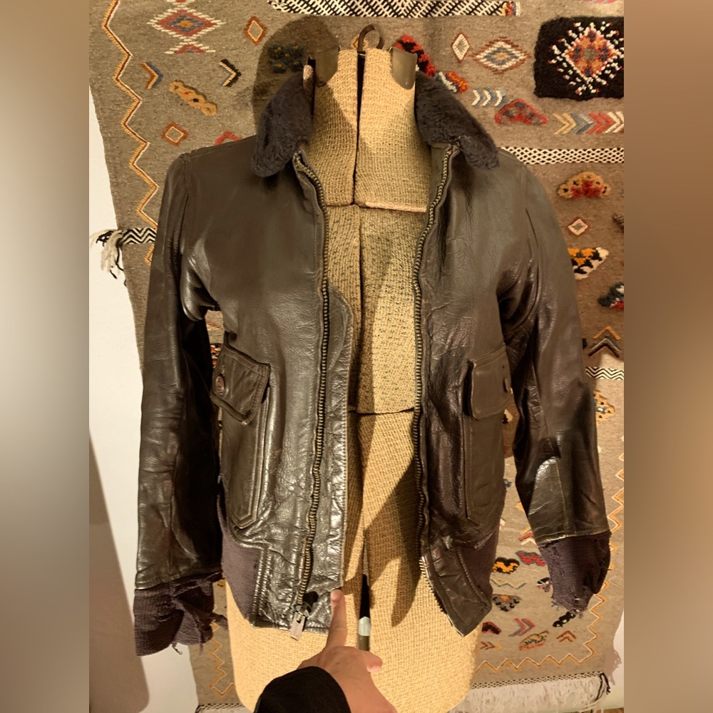 Vintage 70s Vietnam War Era Type G-1 Star Brown Leather USN Flyers Bomber Jacket